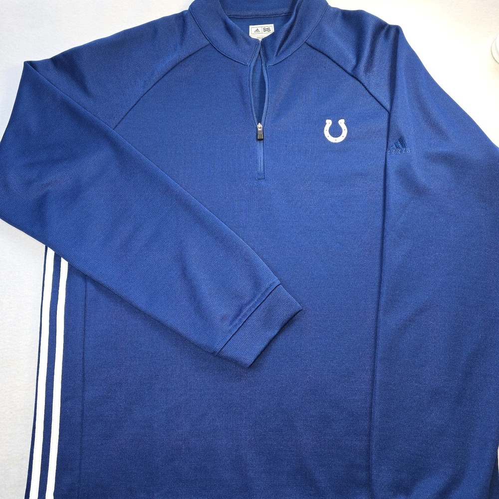 Adidas Indianapolis Colts 1/4 Zip Pullover Jacket Blue Striped Mens Large‎ Y2K
